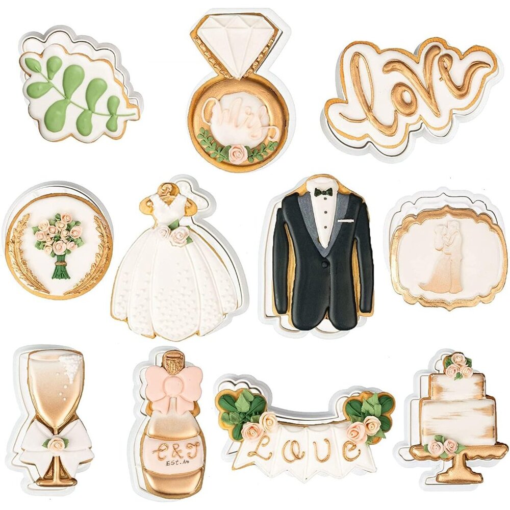 Love Cookie Cutters Set of 11 with 3D Stamper PLA Kitchen Cake Wedding Dress Lov